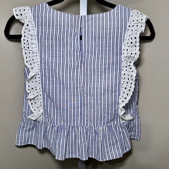 Lilly Pulitzer Ellis Blue White Striped Eyelet Ruffle Peplum Top XXS Cotton - Picture 2 of 6